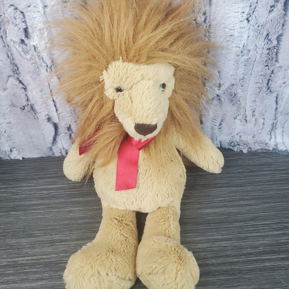 Aurora THEO The Lion Stuffed Animal Plush Red Silk Ribbon Bow 14" Jungle Animal